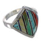 Southwestern Sterling Silver Multicolor Inlay Ring Size 6-1/2 UX34374